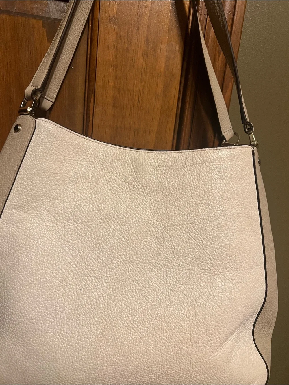 kate spade Pebbled Cream Leather Shoulder Bag with Gold Logo